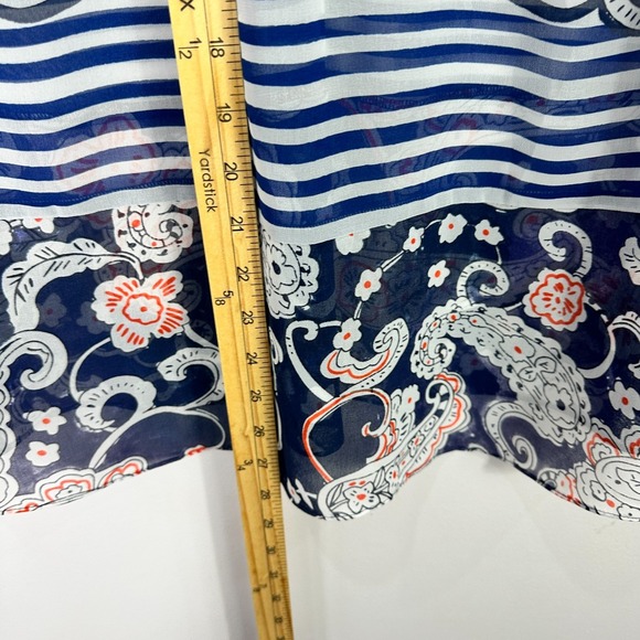 Cabi Top L Navy Paisley Stripe Sheer Boho Preppy Coastal Grandma Indie Chic - Picture 5 of 6